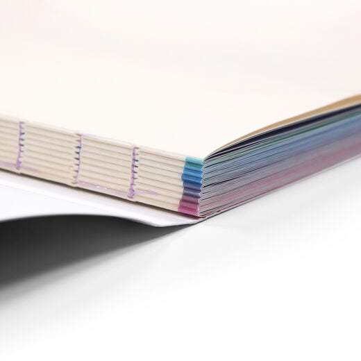 Detail of the book exposed Swiss binding.