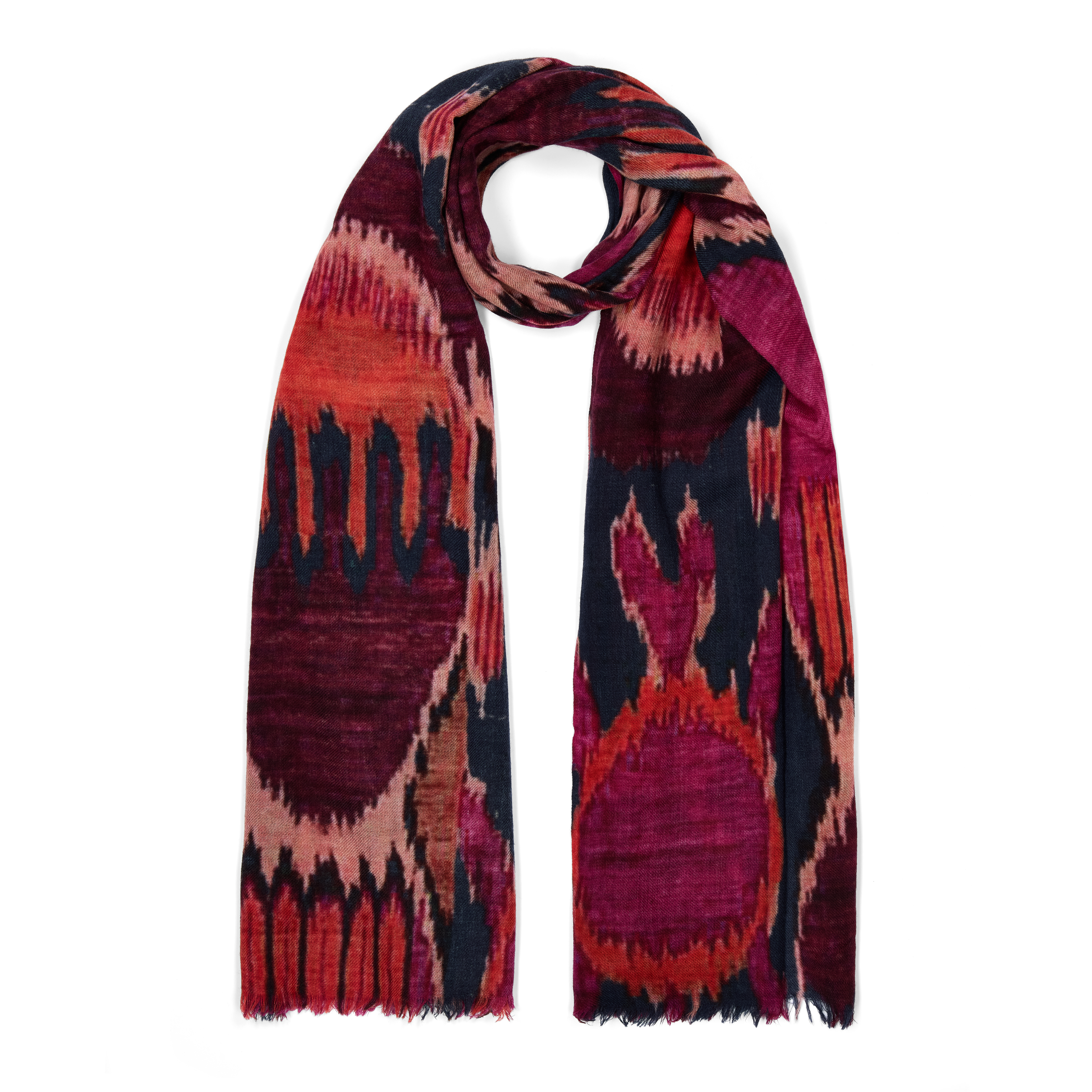 Orange and pink ikat wool scarf