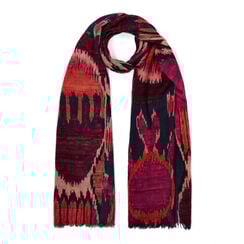 Orange and pink ikat wool scarf