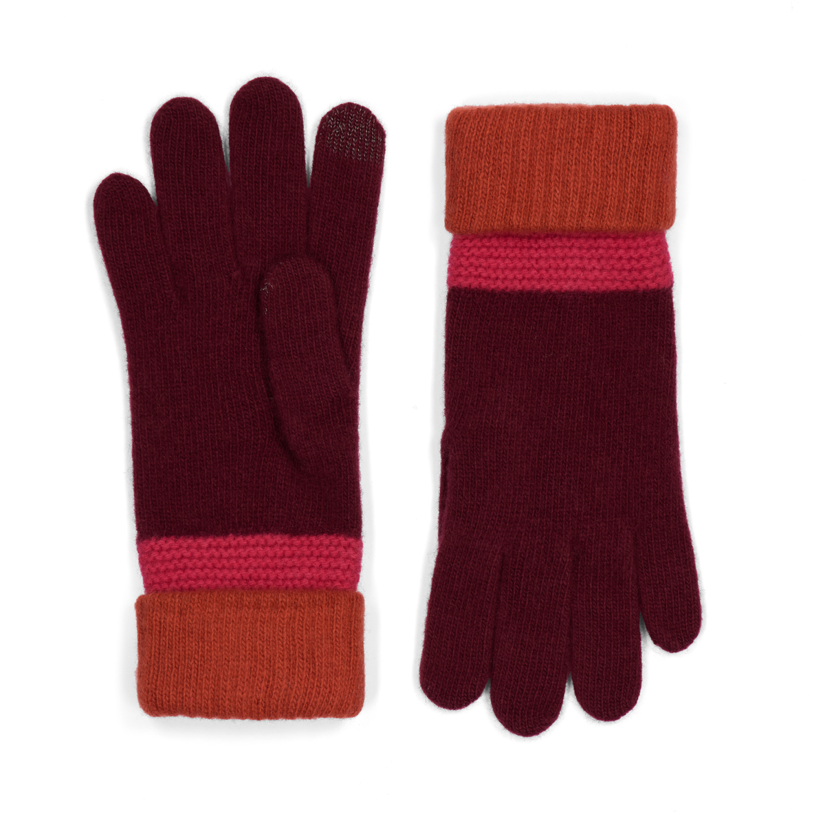 Burgundy and brick cuff wool gloves