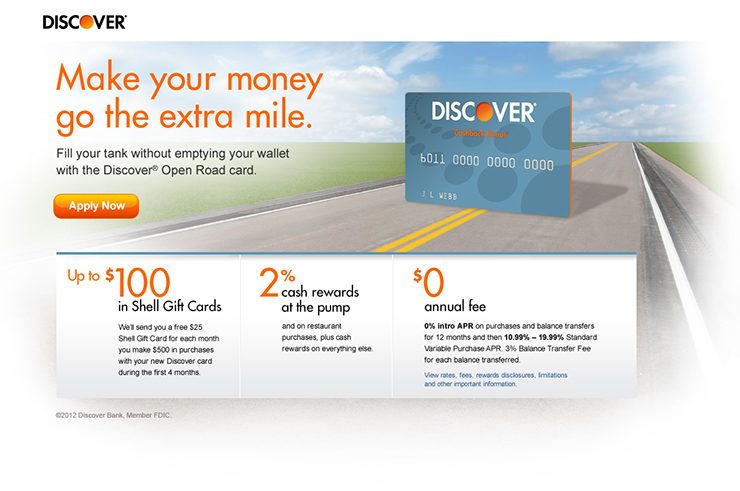 Discover Card and Shell Gasoline offer landing page